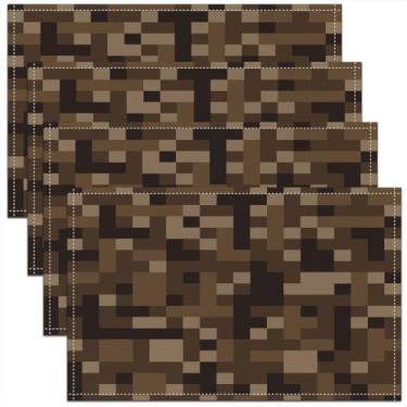 Imagem de Sandbox Jogo americano infantil pixelado conjunto de 4, tapetes de mesa de jogos de pixel camuflado do exército, gamepad de desenho animado, videogame, decoração de cozinha, jogo americano marrom