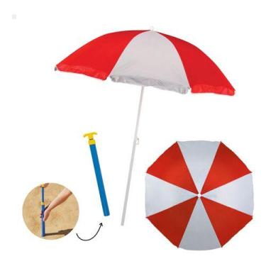 Imagem de Guarda-sol Grande Para Praia Piscina 1,80m + Saca Areia Mor, Vermelho 