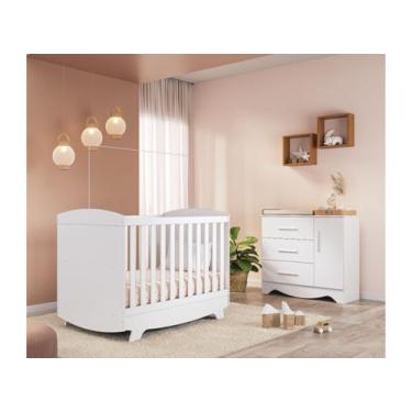 Imagem de Berço Americano Cris e Cômoda Clara Moveis Peroba Ls MDF, Branco
