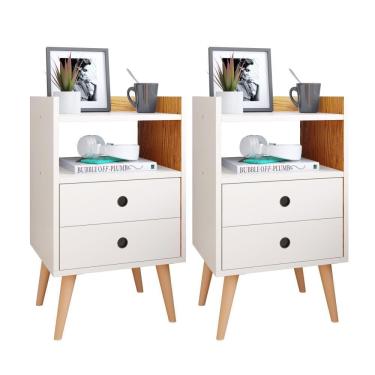 Imagem de Conjunto Mesa De Cabeceira Kit Mesinha Canto Quarto Lateral Cama 2 Gavetas Organizadoras Retrô Quarto - Dream Rpm