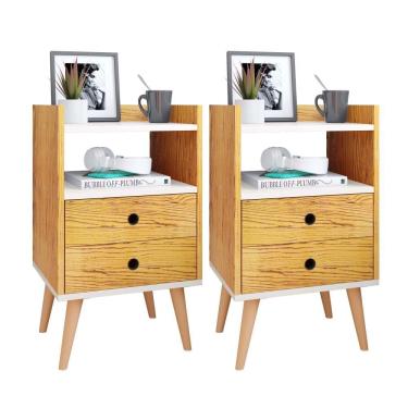 Imagem de Conjunto Mesa De Cabeceira Kit Mesinha Canto Quarto Lateral Cama 2 Gavetas Organizadoras Retrô Quarto - Dream Rpm