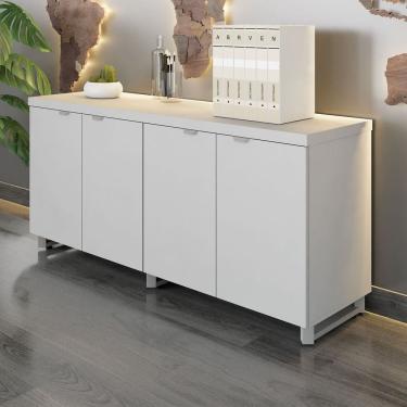 Imagem de Armário Baixo para Escritório 158cm Duplo com 4 Portas Puxadores Metálicos Corporate Cinza