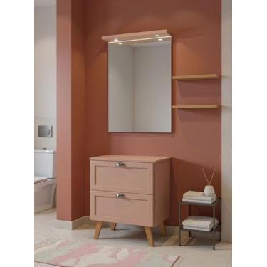 Imagem de Gabinete para Banheiro com Tampo e Espelho com Led 60cm Retro Mdf Rosa