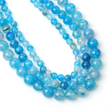Imagem de Yochus 35 contas lisas de ágata azul natural, 10 mm, pedra preciosa de veia de dragão de 10 mm, contas de pedra soltas redondas para fazer joias, brincos de colar de pulseira faça você mesmo