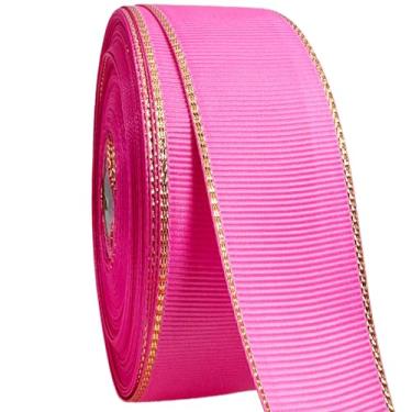 Imagem de AEVORA Fita de gorgorão de 3,8 cm com bordas douradas, fita de tecido de 20 metros para artesanato, decoração de casamento, laços de cabelo, lembrancinha de festa, arranjos de flores (rosa 156)