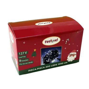 Imagem de Pisca Pisca de Natal 200 Lâmpadas LED Branco Fria Fio Verde 110v - Festive