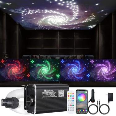 Imagem de Luzes de fibra óptica cintilantes, aplicativo bluetooth/controle remoto/música ativar starlight kit de forro com motor de luz LED RGBW, 450 peças de cabo de fibra óptica misto de 3 metros para carro