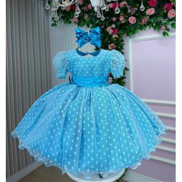 Imagem de Vestido Infantil Festa Azul Poá Bolinhas Luxo - Confortável e Sofistic