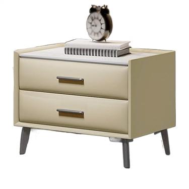 Imagem de Mesa de cabeceira de couro mesa de cabeceira quarto mesa de cabeceira de liga de carbono armazenamento de pernas móveis de cabeceira espaçosa bancada de pedra com alça duas gavetas mesa de cabeceira