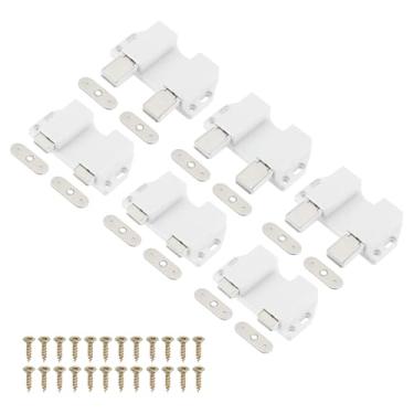Imagem de PATIKIL 6 travas magnéticas de empurrar, 6 cm x 7,3 cm, pequenas travas duplas de empurrar para abrir porta de toque, trava de pressão para armário de trava de pressão para gaveta de fechamento de