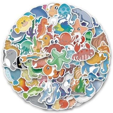 Imagem de 100pcs Ocean Animal Stickers for Water Bottles, Waterproof Adhesive Fish Decals Under The Sea Marine Life Stickers Ocean Stickers for Kids for Birthday Party Scrapbook Skateboard Phone Laptop