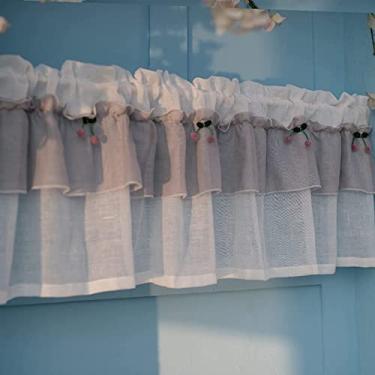 Imagem de Cortina de cortina curta estilo campestre, cortinas de cozinha de algodão e linho translúcido, cortina de disco cortina de bistrô cozinha café curta cortina de armário decoração románt