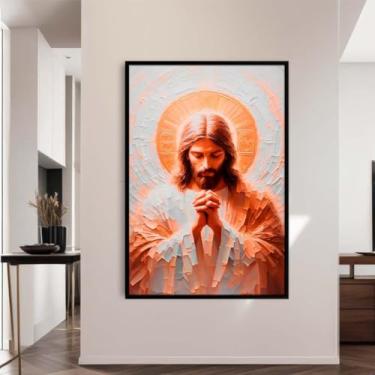 Imagem de Quadro Decorativo Cristão; Jesus Orando; Quadros bíblicos; Versículos Bíblicos; Quadro com Mensagem Motivacional; Motivação; Quadro para Sala de estar; (Moldura Preta, 70x50, Emoldurado)