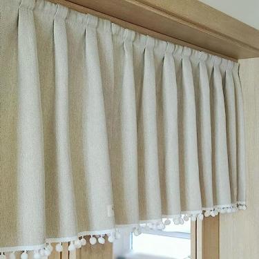 Imagem de Cortina curta de cozinha, cortinas semitransparentes, tecido macio, cortina lisa, saia de cortina para janelas, para cozinha, lavanderia, sala de jantar, quarto, cortinas com isolamento térmico, bege