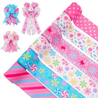 Imagem de 6 peças de fita de Natal, fita rosa doce com fio, faixa de fita de artesanato de tecido de Natal para artesanato à mão, guirlanda de Natal, caixa de presente floral, 30 jardas