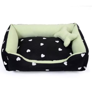 Imagem de Cama para Pet em Formato de Ninho - Conforto Seguro, Fundo Impermeável e Design Aconchegante para Cachorros e Gatos (Coração Preto/Verde)