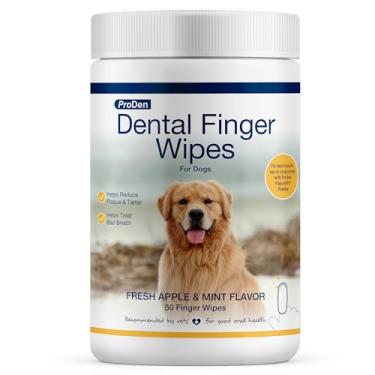 Imagem de ProDen Lenços de limpeza de dentes para cães - Removedor de placa e tártaro para hálito fresco e gengivas limpadoras - Toalhetes dentários de dedos para cuidados bucais fáceis e convenientes - Sabor