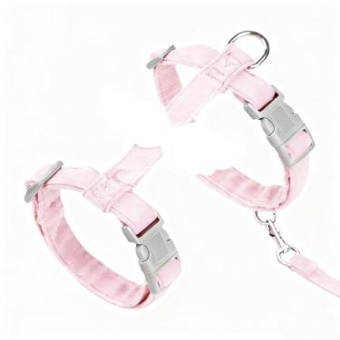 Imagem de Peitoral e coleira para gatos para caminhar, colete macio ajustável à prova de fuga – Peitoral fácil de usar para gatinhos para viagens e treinamento ao ar livre (rosa)