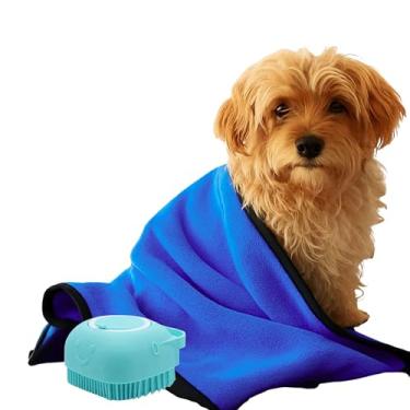 Imagem de Kit Pet Toalha de Banho Super Absorvente Com Dispenser De Shampoo Em Silicone Ideal Para Pequeno Medio Porte (AZUL)