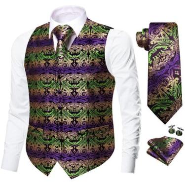 Imagem de Conjunto de colete Dubulle Paisley Floral para homens roxo XL