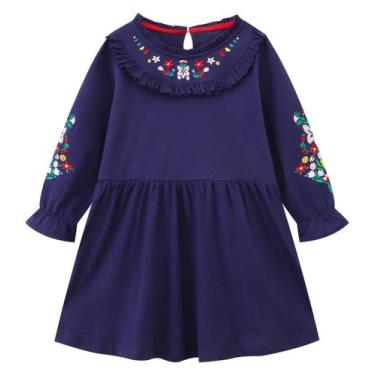 Imagem de Vestido Hongshilian Girls, algodão, manga comprida, 5T, vestido casual