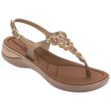 Imagem de Sandália ortopedica terra e água tamanco anabela esporão, Gold, Taupe,