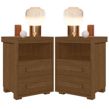 Imagem de Kit 2 Mesas de Cabeceira Pés Madeira 2 Gavs Tóquio 100% MDF