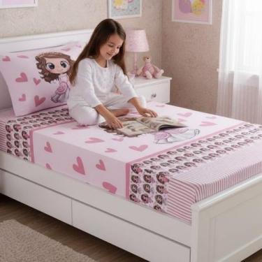 Imagem de Jogo de Lençol Solteiro 2 peças Lençol Elástico com Fronha Estampada A