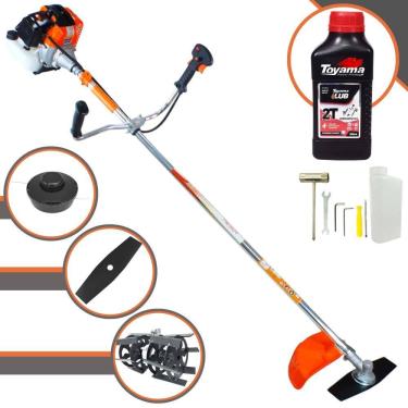 Imagem de Podador de Grama Vulcan VR430S À Gasolina 1,7HP de Potência 43cc 10000rpm Roçadeira Com Carretel + Faca 2 Pontas + Enxada Capinadeira + ÓLEO TOYAMA 2T