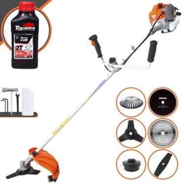 Imagem de Roçadeira Vulcan VR430-P À Gasolina 43cc 1,7HP Completa Com 6 Opções de Cortes, Carretel Nylon + Kit 4 Facas + Escova de Aço Circular + ÓLEO TOYAMA 2T