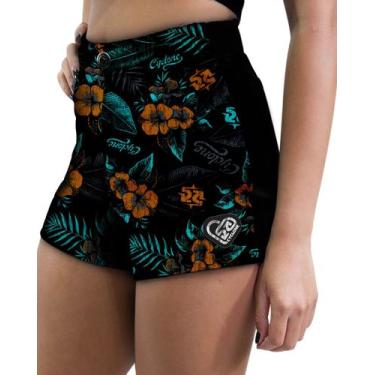 Imagem de Short Feminino Cyclone Veludo Hawaiian Garden Light, Preto, Verde, GG