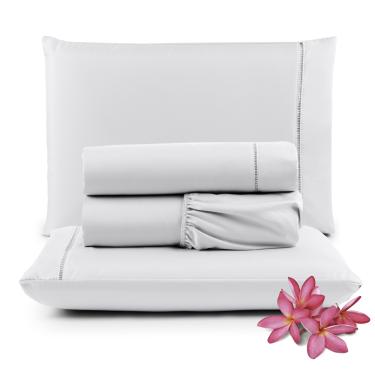 Imagem de Jogo Cama Lençol Unique Casal Padrão 400 Fios Ponto Palito 4 Peças - Branco