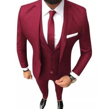 Imagem de Ternos Slim Masculino Oxford Paletó e Calça - LS TERNOS, Vinho, Paletó