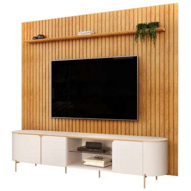 Imagem de Rack Para Sala  Harper com Painel Ripado Lexa TV 75 Pol D05 Cedro Off White - Lyam Decor