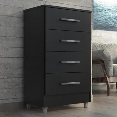 Imagem de Cômoda Com 4 Gavetas Corrediças Metálicas Preto - Quarta Divisao Movei