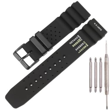 Imagem de XBHSW Pulseira de relógio de silicone de 22 mm compatível com smartwatch Citizen Eco Diver pulseira intercambiável (pulseira preta com fivela preta)