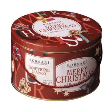 Imagem de Lata com Panettone Clássico Merry Christmas Borsari 1kg