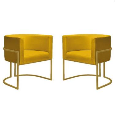 Imagem de Kit 2 Poltronas Decorativa Luna Base Dourada Recepção - Straso, Suede 