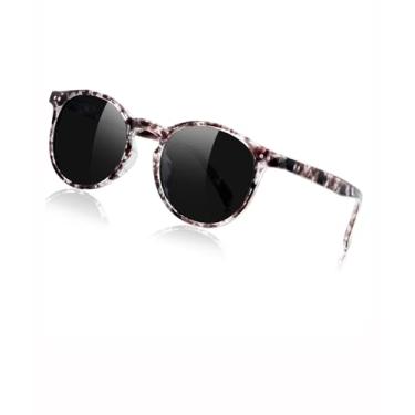 Imagem de Óculos de sol redondo polarizado feminino masculino moderno retrô para dirigir SY6032, Armação de mármore | Lente preta, Normal