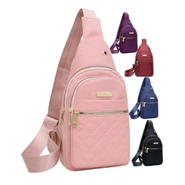 Imagem de Mochila transversal pequena, bolsa transversal, bolsa de peito, pochete para atividades ao ar livre, caminhadas, viagens (rosa)