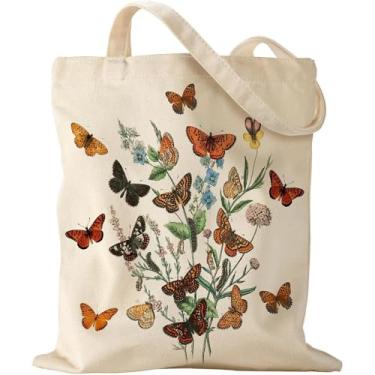 Imagem de Linda bolsa de lona – Bolsa de ombro feminina reutilizável para férias, compras, trabalho, academia, Bege05, Medium