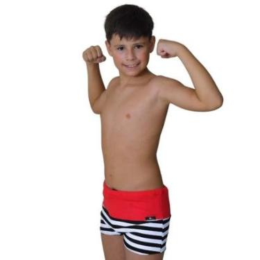 Imagem de SUNGA INFANTIL BOXER VERMELHO LISTRA PRETO E BRANCO-Masculino