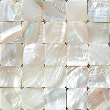 Imagem de HOMETITUTE 20 peças de adesivos de azulejo brilhante de concha branca descasque e cole azulejos decorativos à prova d'água adesivos removíveis para cozinha, banheiro, escada, elevador, cobertura de