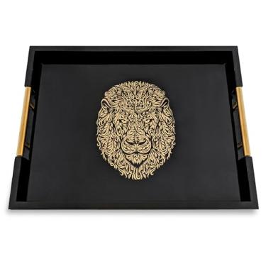 Imagem de Bandeja de servir moderna com bandeja otomana de design de leão, bandeja de mesa de chá e café, organizador de banheiro de joias, presente, Natal, acabamento brilhante