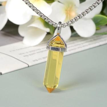 Imagem de Colar com pingente de cristal de cura em vidro citrino sintético com ponta dupla, 55 cm, Small, Vidro, Sem Pedra Preciosa