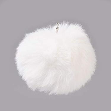 Imagem de 10 bolas brancas de pompom de pele sintética com bola elástica para tricô, chapéus, cachecóis, gorros, sapatos, chaveiro, brinco, pingente, furo: 5 mm