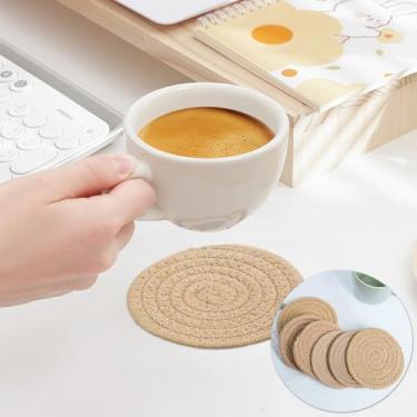 Imagem de Pacote com 6 porta-copos super absorventes feitos à mão – Porta-copos redondos de 10 cm resistentes ao calor para proteção de mesa de café, presente elegante de inauguração de casa para decoração de