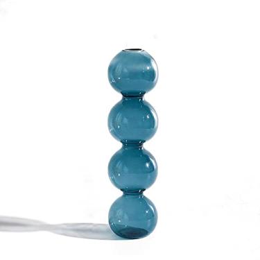 Imagem de Vaso de vidro nórdico transparente decoração de mesa sala de estar bola de cristal vaso de flores garrafa de vidro festas de casamento (azul-D)