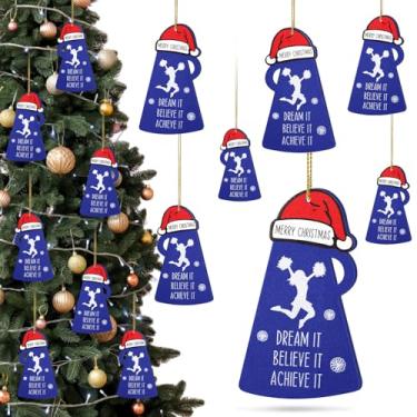 Imagem de Syhood 15 peças de enfeites de Natal para líderes de torcida presentes a granel para a equipe, enfeites de megafone de torcida com chapéu de Papai Noel para adolescentes acessório esportivo (moda