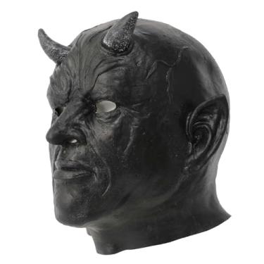 Imagem de QSLWcos Máscara de demônio do diabo, chifres de cabra, carneiro, animal, preto, minotauro, terror, Halloween, cosplay, adereços para adultos